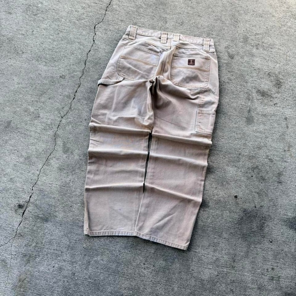 Baggy Carpenter Work Pants Beige Canvas Utility Straight Leg